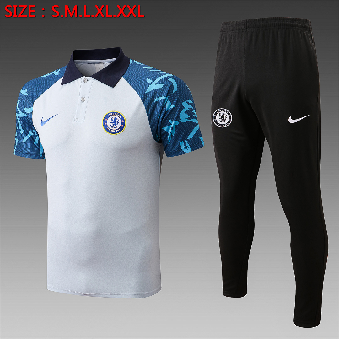 JER-1118_1 Chelsea 22/23 Light Grey Sleeve Ink Spray Polo - 图片 1