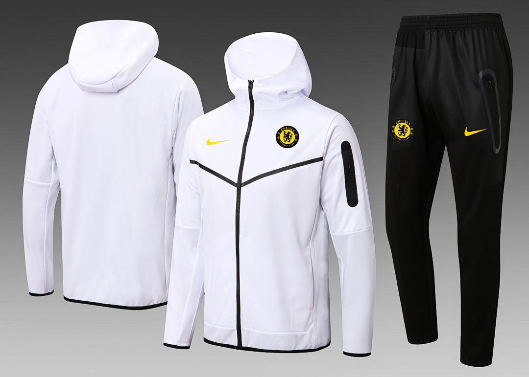 JER-1147_1 Chelsea 22/23 White Long Zip Jacket with Hood - 图片 1