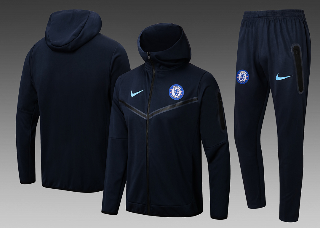 JER-1148_1 Chelsea 22/23 Blue Long Zip Jacket with Hood - 图片 1