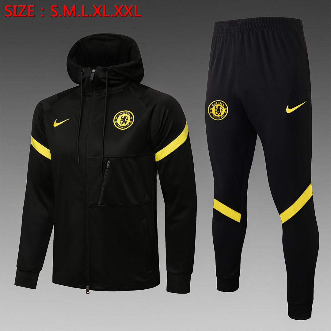 JER-1158_1 Chelsea 21/22 Black Long Zip Hoodie (Yellow Trim) - 图片 1