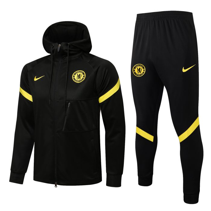 Chelsea 21/22 Black Long Zip Hoodie (Yellow Trim) - 图片 3