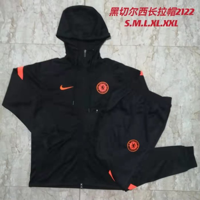 Chelsea 21/22 Black Long Zip Hoodie (Orange Trim) - 图片 11