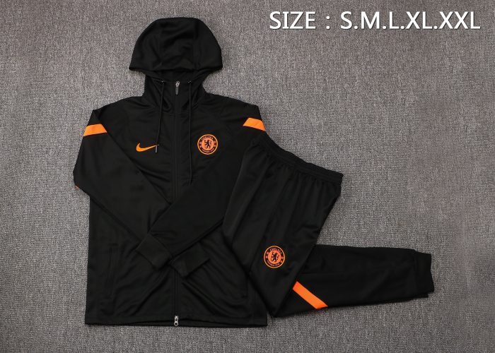 Chelsea 21/22 Black Long Zip Hoodie (Orange Trim) - 图片 2