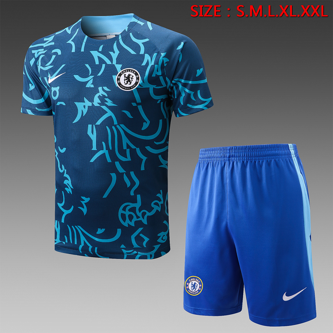 JER-1173_1 Chelsea 22/23 Full Body Splatter Blue Training Short Sleeve Suit - 图片 1