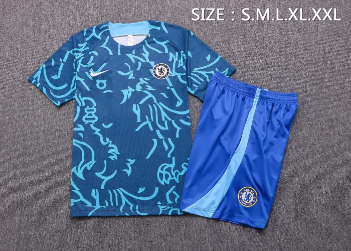 Chelsea 22/23 Full Body Splatter Blue Training Short Sleeve Suit - 图片 8