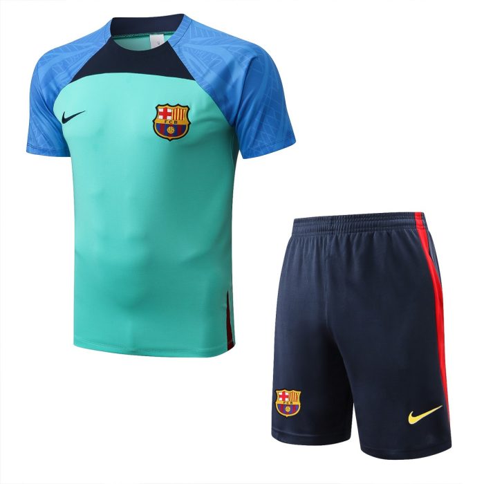Barcelona 22/23 Short Sleeve Green Blue Sleeves - 图片 7
