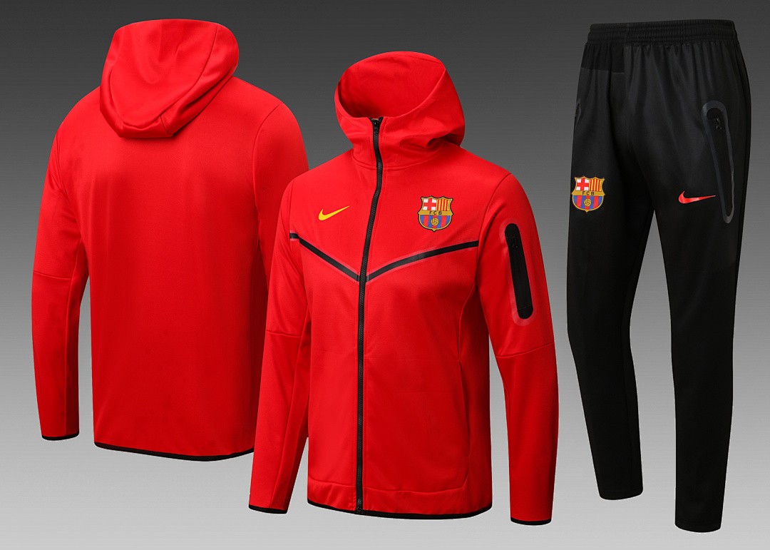 JER-2799_1 Barcelona 22/23 Red Long Zip Jacket with Hood - 图片 1