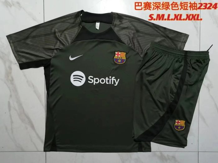 Barcelona 23-24 Dark Green Short Sleeve Training Suit - 图片 9