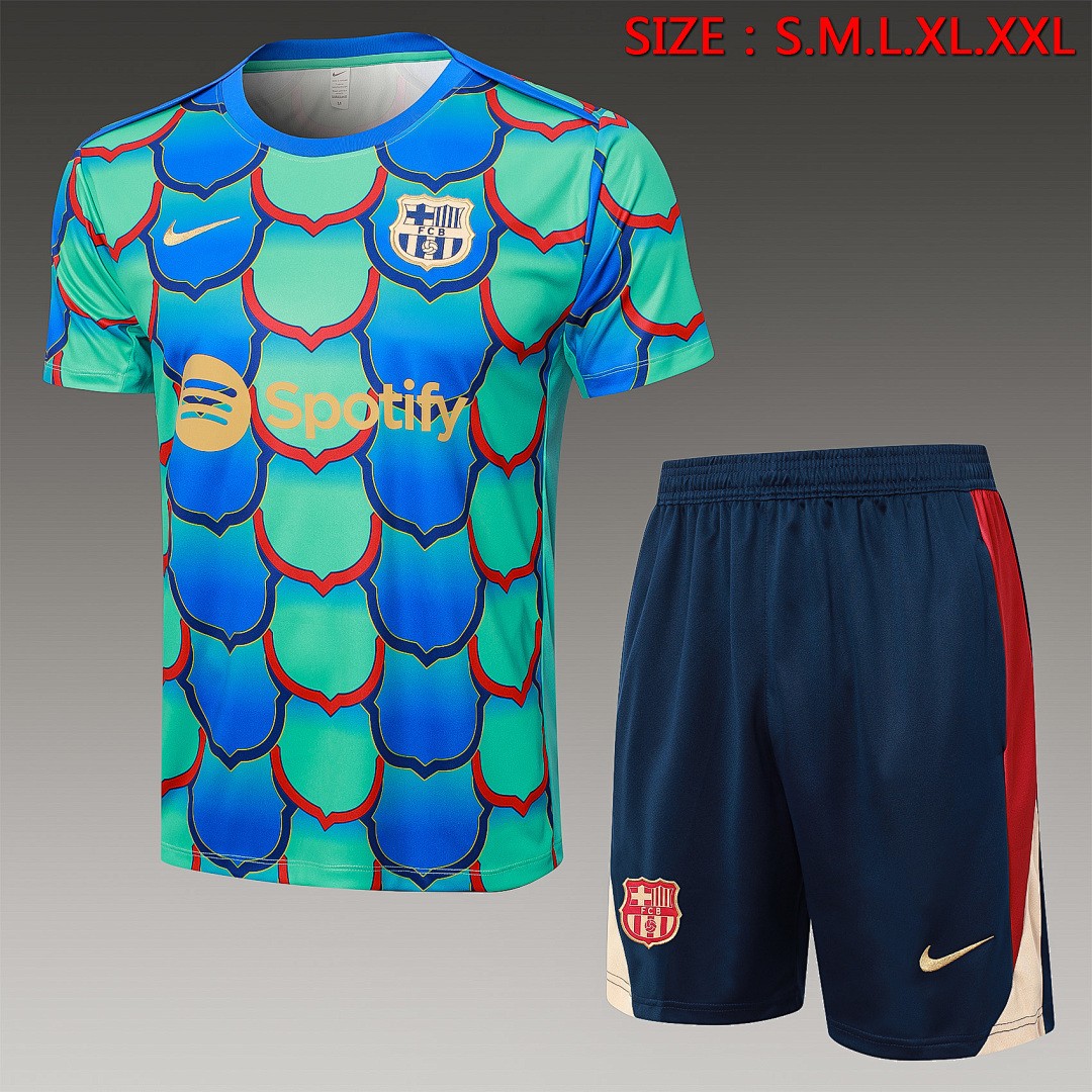 JER-2810_1 Barcelona 24/25 Green Splash Short Sleeve Training Suit - 图片 1
