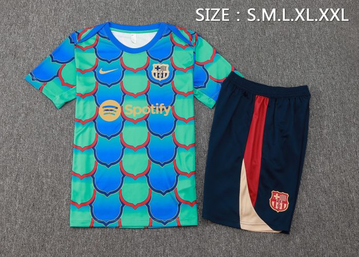 Barcelona 24/25 Green Splash Short Sleeve Training Suit - 图片 2