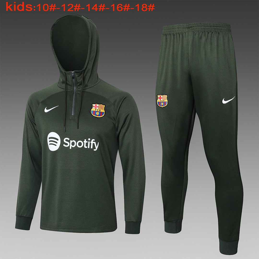 JER-2815_1 Barcelona 23/24 Half-Zip Hoodie Dark Green Kids - 图片 1