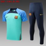 Barcelona 22-23 Green Sleeves Blue Short Sleeve Training Suit (with Pants)