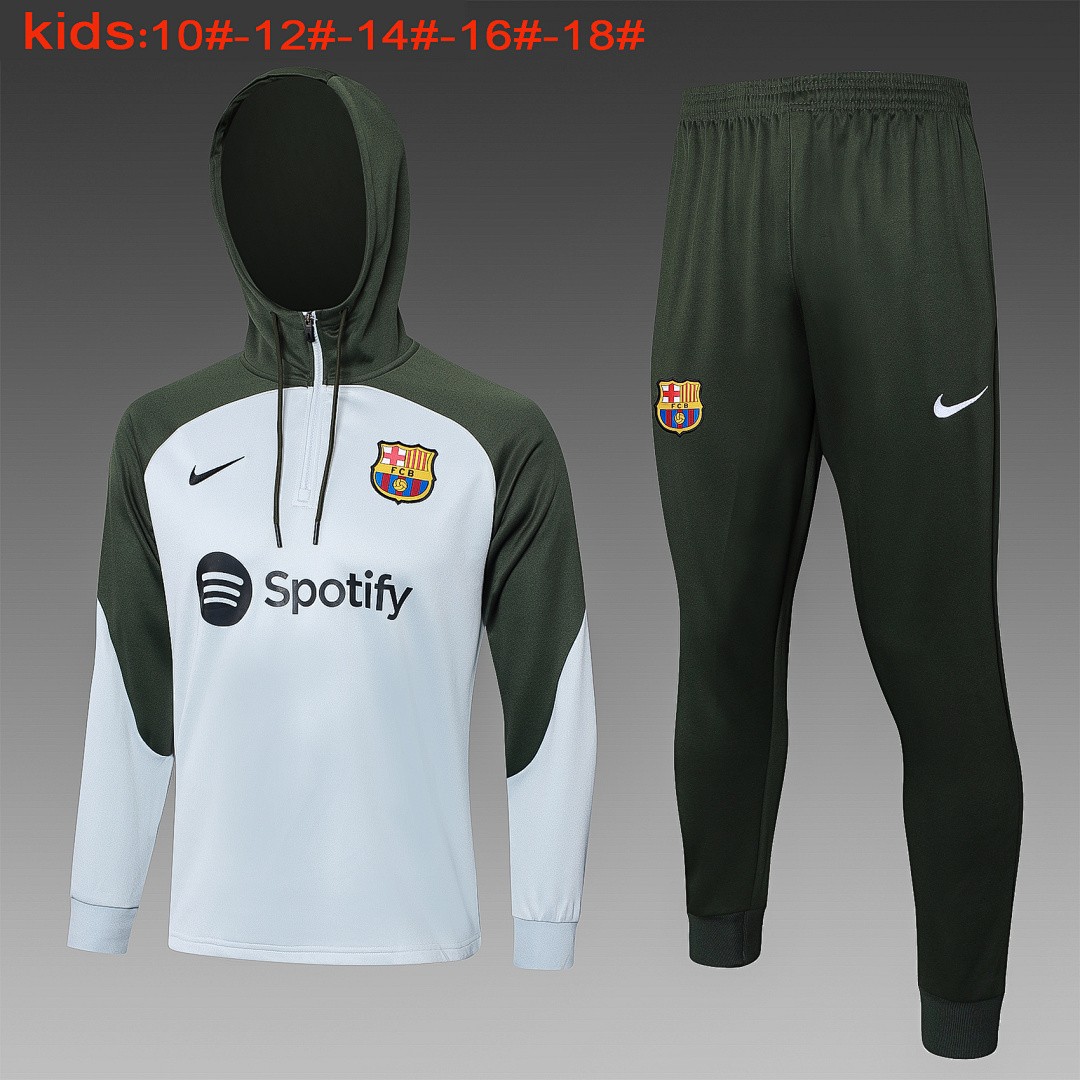 JER-2841_1 Barcelona 23/24 Half-Zip Cap Kids Light Gray Dark Green - 图片 1
