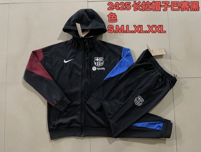 Barcelona 24/25 Long Zip Hoodie Black - 图片 9