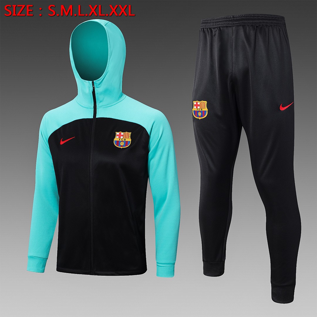 JER-2852_1 Barcelona 22/23 Long Zip Jacket Black Top Blue - 图片 1
