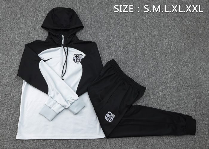 Barcelona 23-24 Half-Zip Hoodie Light Gray (Black Hood) - 图片 2