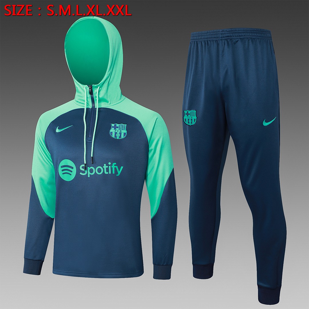 JER-2854_1 Barcelona 23-24 Half-Zip Jacket Blue Sleeves Green - 图片 1