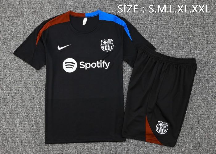 Barcelona 24-25 Black Short Sleeve Training Set with 5-Inch Shorts - 图片 2