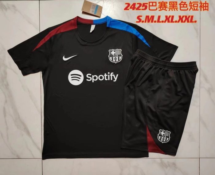 Barcelona 24-25 Black Short Sleeve Training Set with 5-Inch Shorts - 图片 9