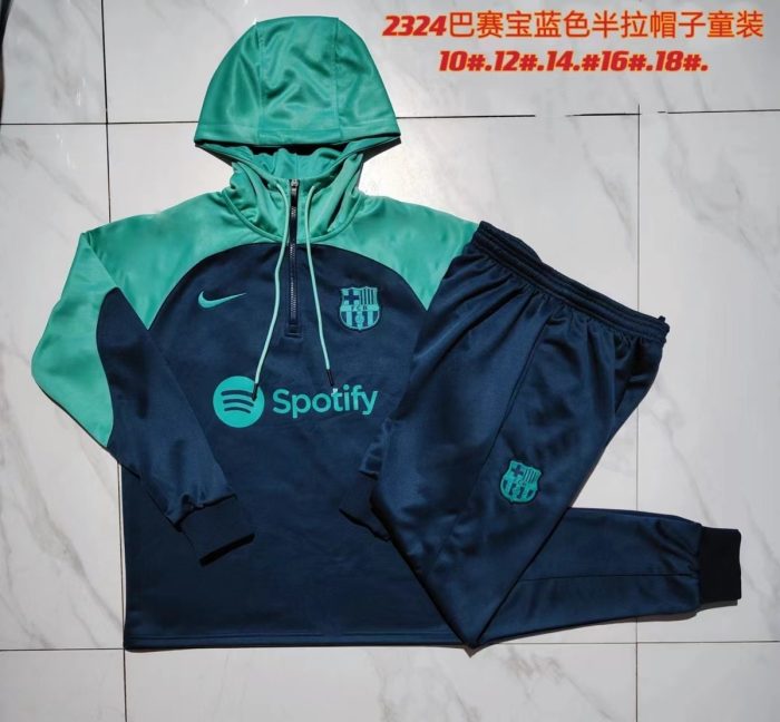 Barcelona 23-24 Half-Zip Jacket Kids Blue with Green Sleeves - 图片 3