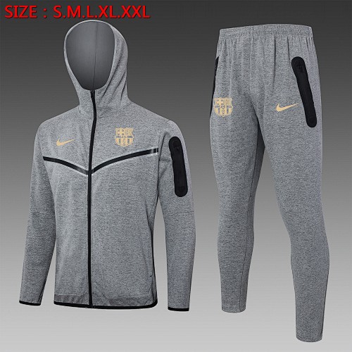 JER-2857_1 Barcelona 24/25 Long Zip Hoodie in Ash Grey (Earth Yellow Logo) - 图片 1