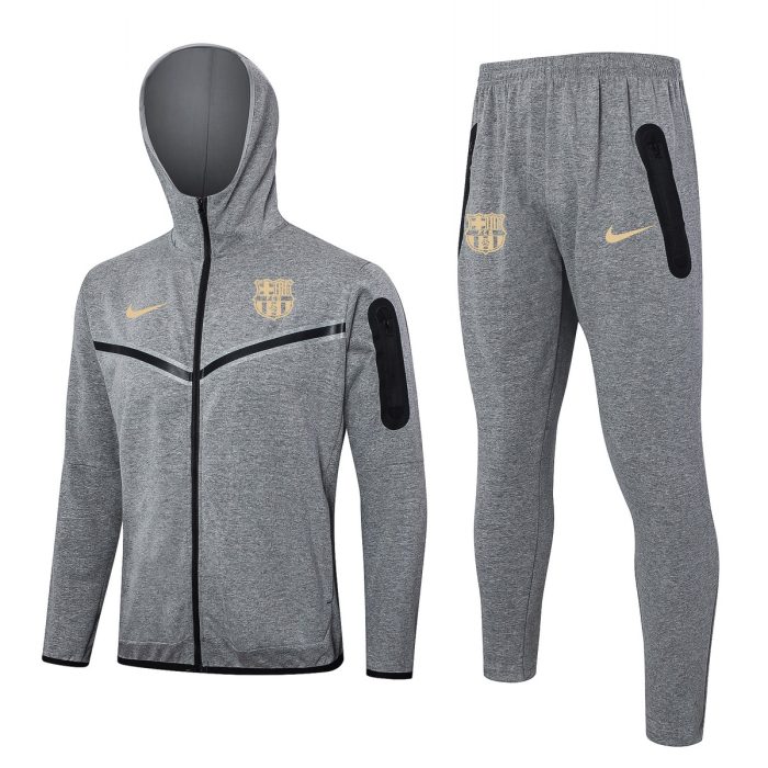 Barcelona 24/25 Long Zip Hoodie in Ash Grey (Earth Yellow Logo) - 图片 2