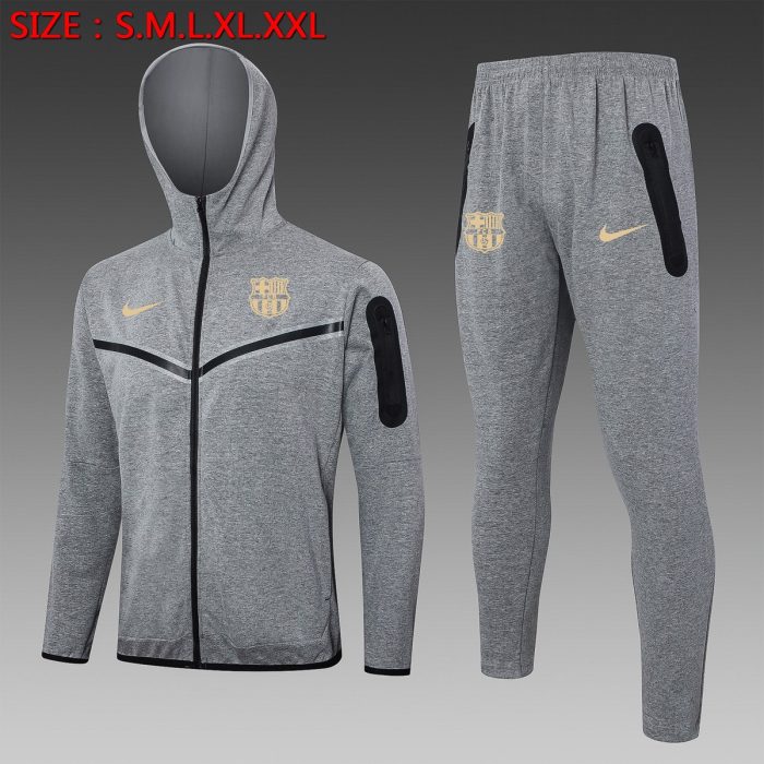 Barcelona 24/25 Long Zip Hoodie in Ash Grey (Earth Yellow Logo) - 图片 3
