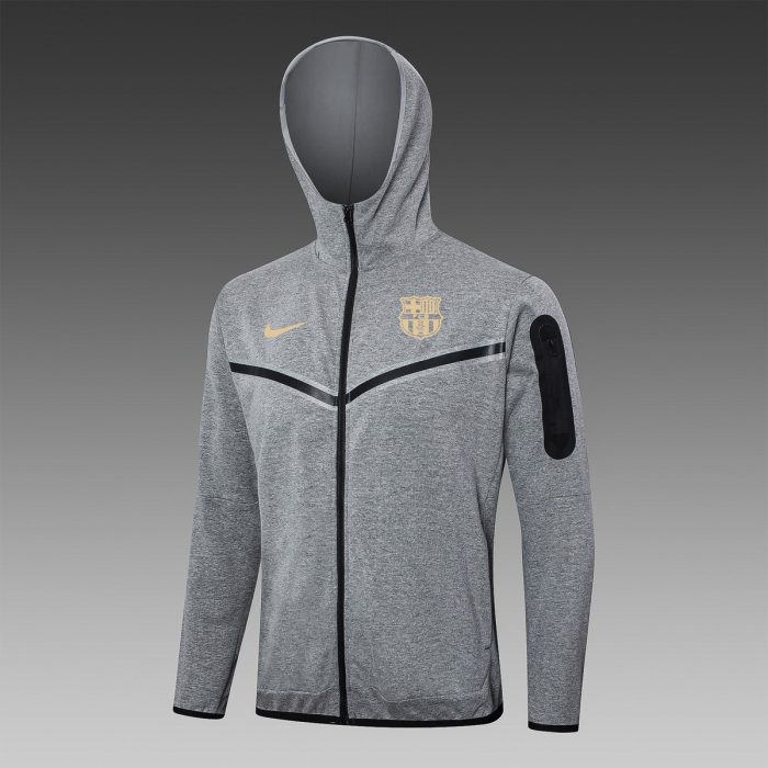 Barcelona 24/25 Long Zip Hoodie in Ash Grey (Earth Yellow Logo) - 图片 4