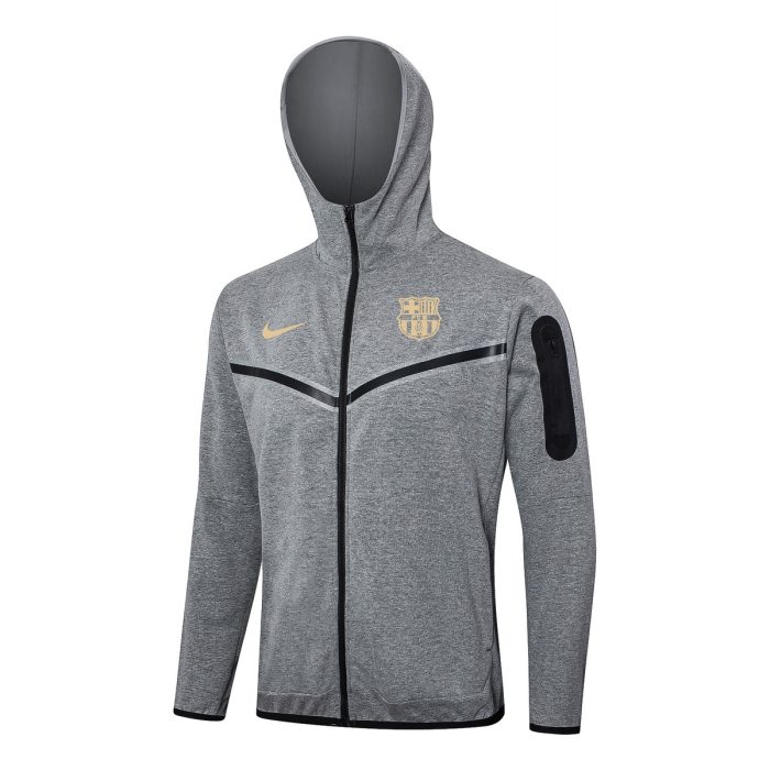 Barcelona 24/25 Long Zip Hoodie in Ash Grey (Earth Yellow Logo) - 图片 5
