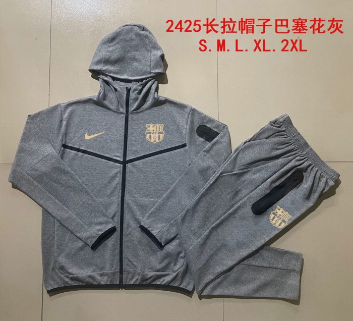 Barcelona 24/25 Long Zip Hoodie in Ash Grey (Earth Yellow Logo) - 图片 9