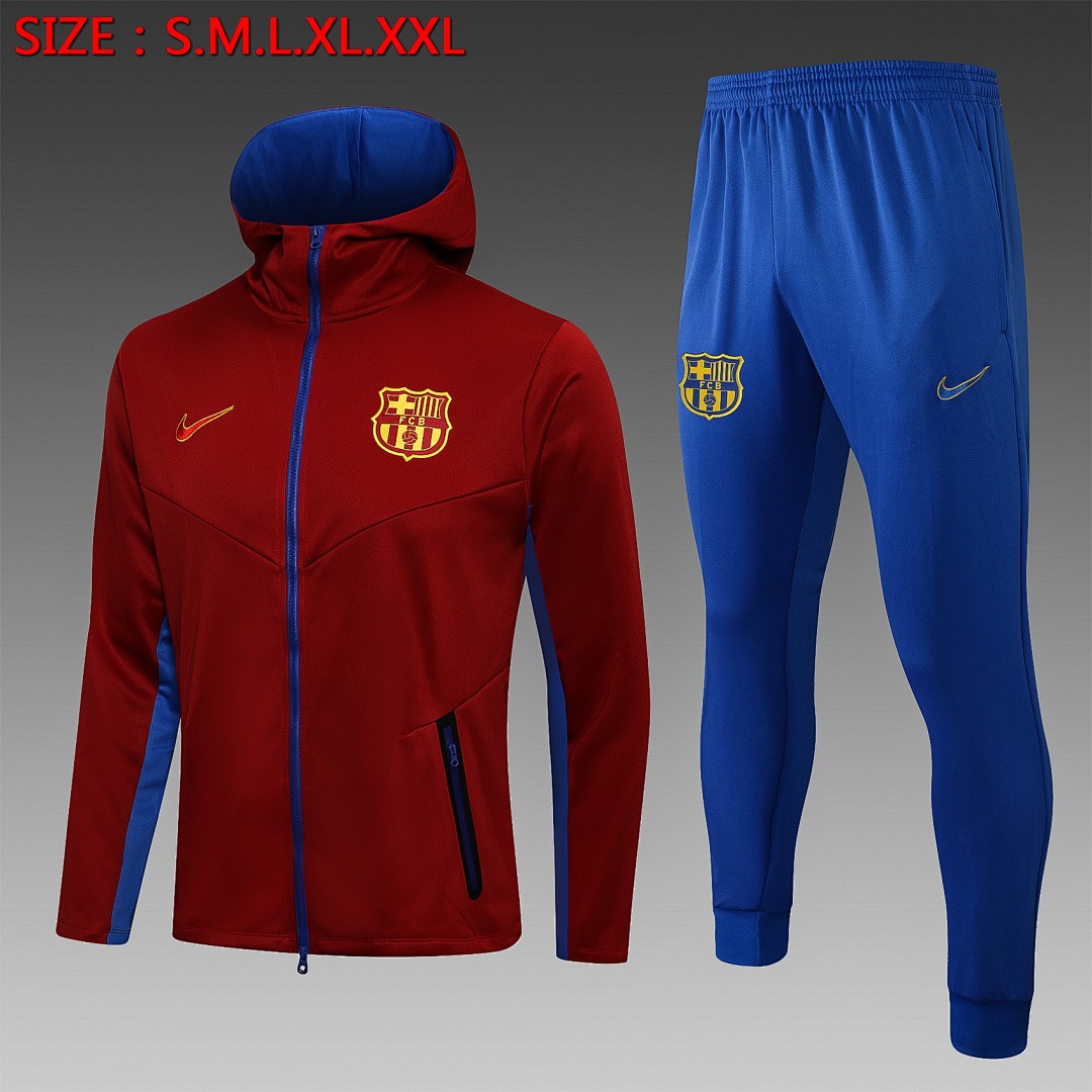 JER-2865_1 Barcelona 21-22 Long Zip Hoodie Maroon - 图片 1