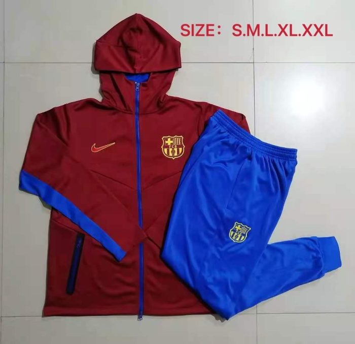 Barcelona 21-22 Long Zip Hoodie Maroon - 图片 9