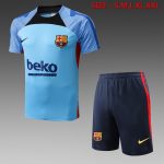 Barcelona 22-23 Blue Short Sleeve Training Set with 5-Inch Shorts