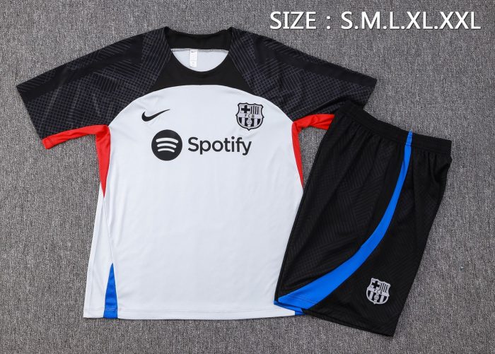 Barcelona 23-24 Grey Short Sleeve Training Suit with 5-Panel Shorts - 图片 2