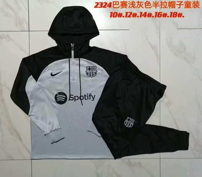Barcelona 23-24 Half-Zip Cap Kids Light Gray Black Cap - 图片 3