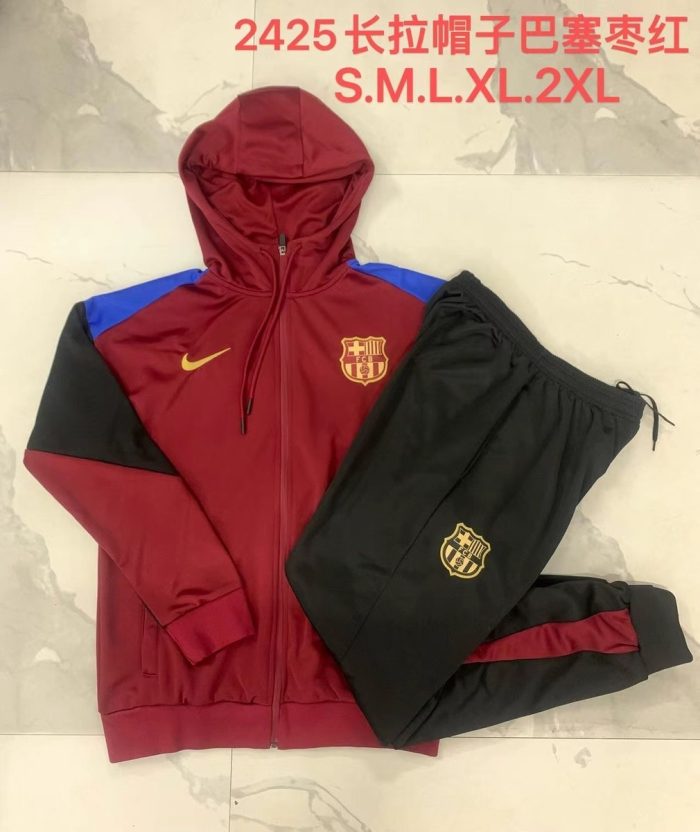 Barcelona 24/25 Long Zip Hoodie in Maroon - 图片 9