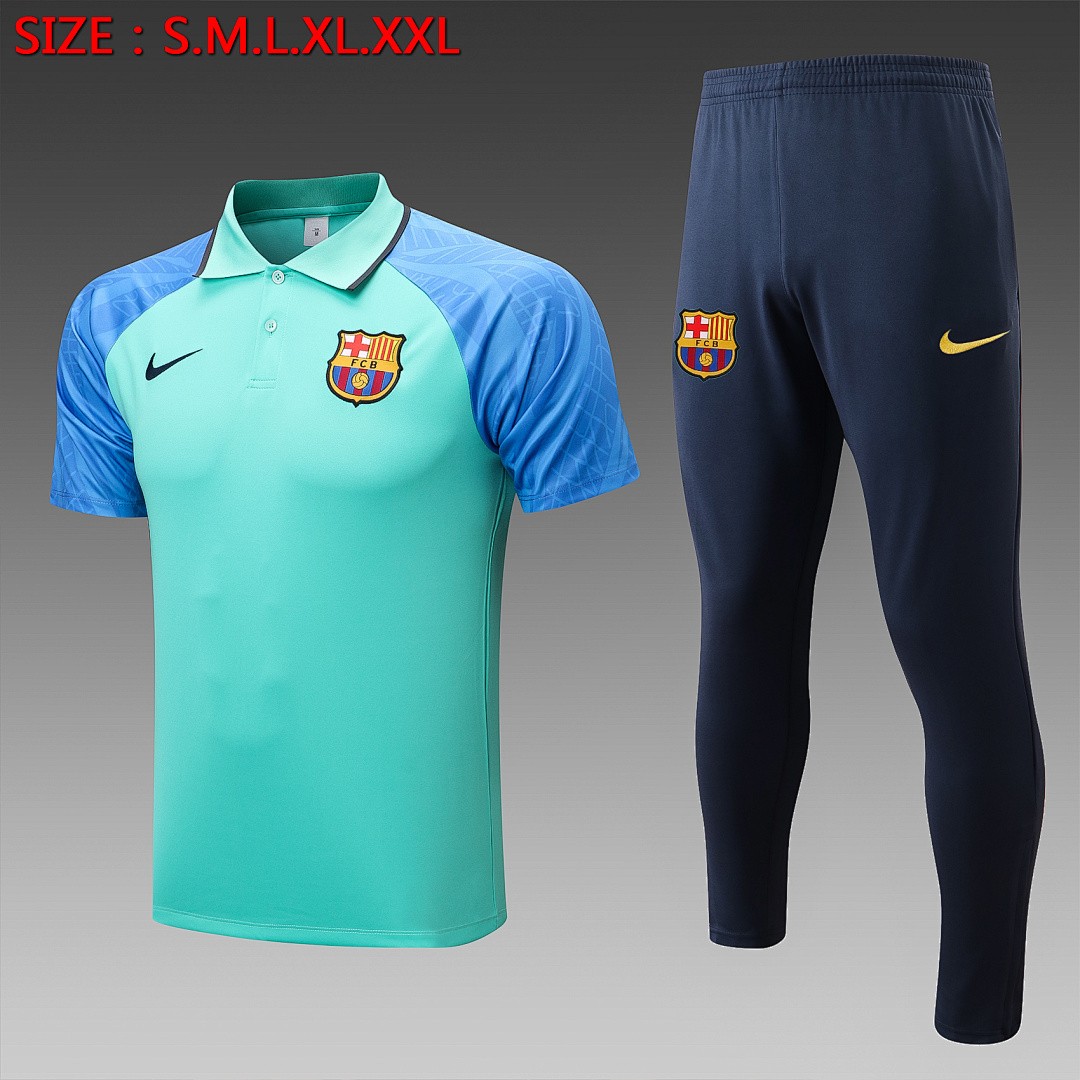 JER-2894_1 Barcelona 22/23 Polo Green with Blue Sleeves - 图片 1