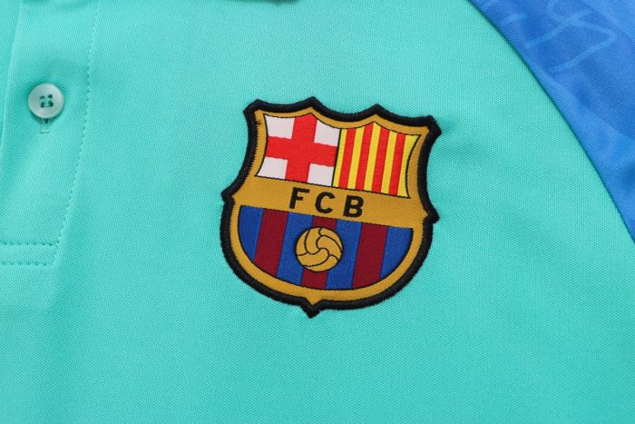 Barcelona 22/23 Polo Green with Blue Sleeves - 图片 5