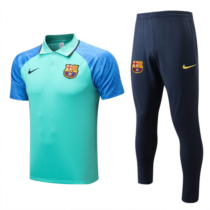 Barcelona 22/23 Polo Green with Blue Sleeves - 图片 8