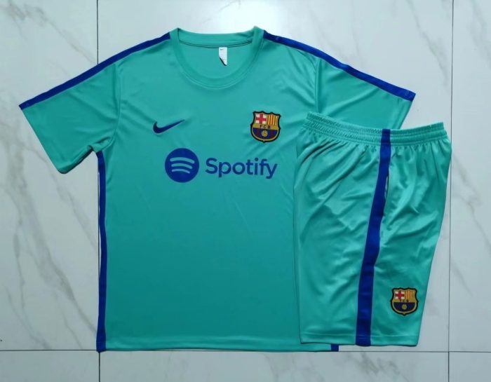 Barcelona 23-24 Light Green Short Sleeve Training Suit with 5-Point Shorts - 图片 9