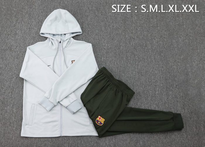Barcelona 23-24 Long Zip Hoodie Light Gray - 图片 2