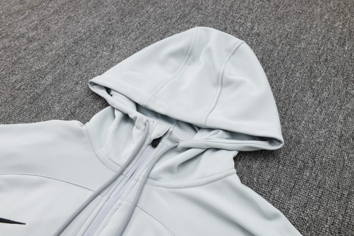 Barcelona 23-24 Long Zip Hoodie Light Gray - 图片 6