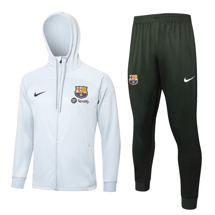 Barcelona 23-24 Long Zip Hoodie Light Gray - 图片 8