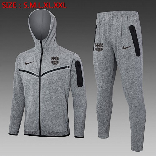 JER-2899_1 Barcelona 24/25 Long Zip Hoodie in Gray (Black Logo) - 图片 1