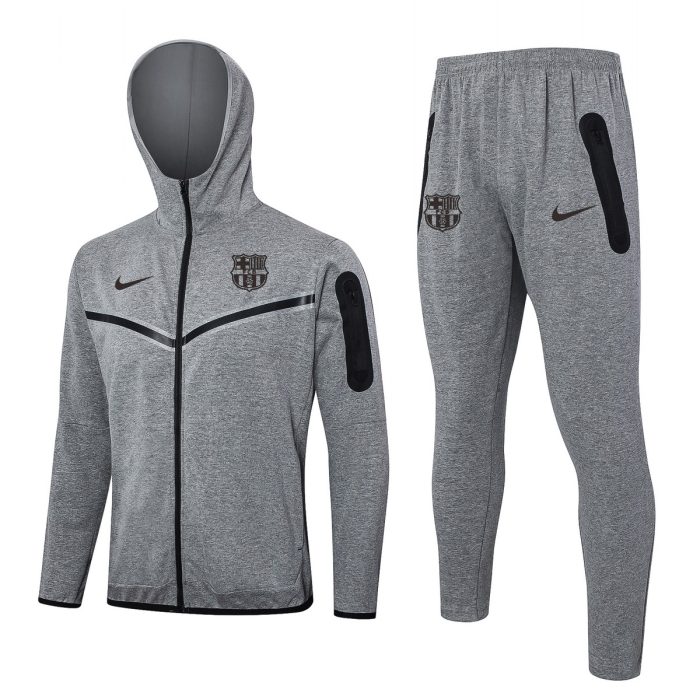 Barcelona 24/25 Long Zip Hoodie in Gray (Black Logo) - 图片 2