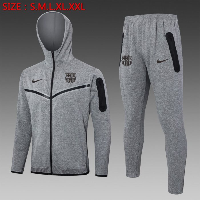 Barcelona 24/25 Long Zip Hoodie in Gray (Black Logo) - 图片 3