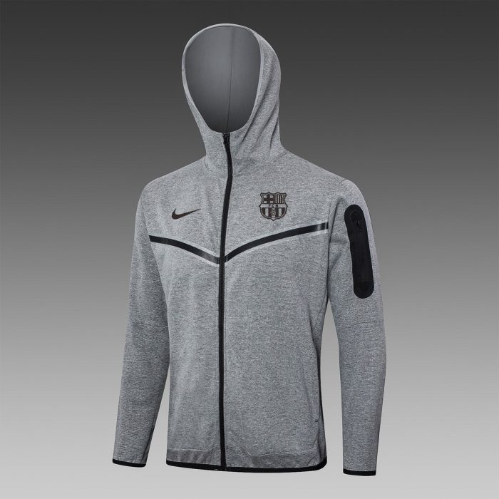 Barcelona 24/25 Long Zip Hoodie in Gray (Black Logo) - 图片 4