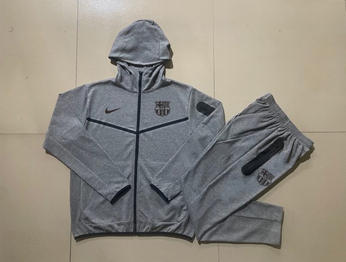 Barcelona 24/25 Long Zip Hoodie in Gray (Black Logo) - 图片 8