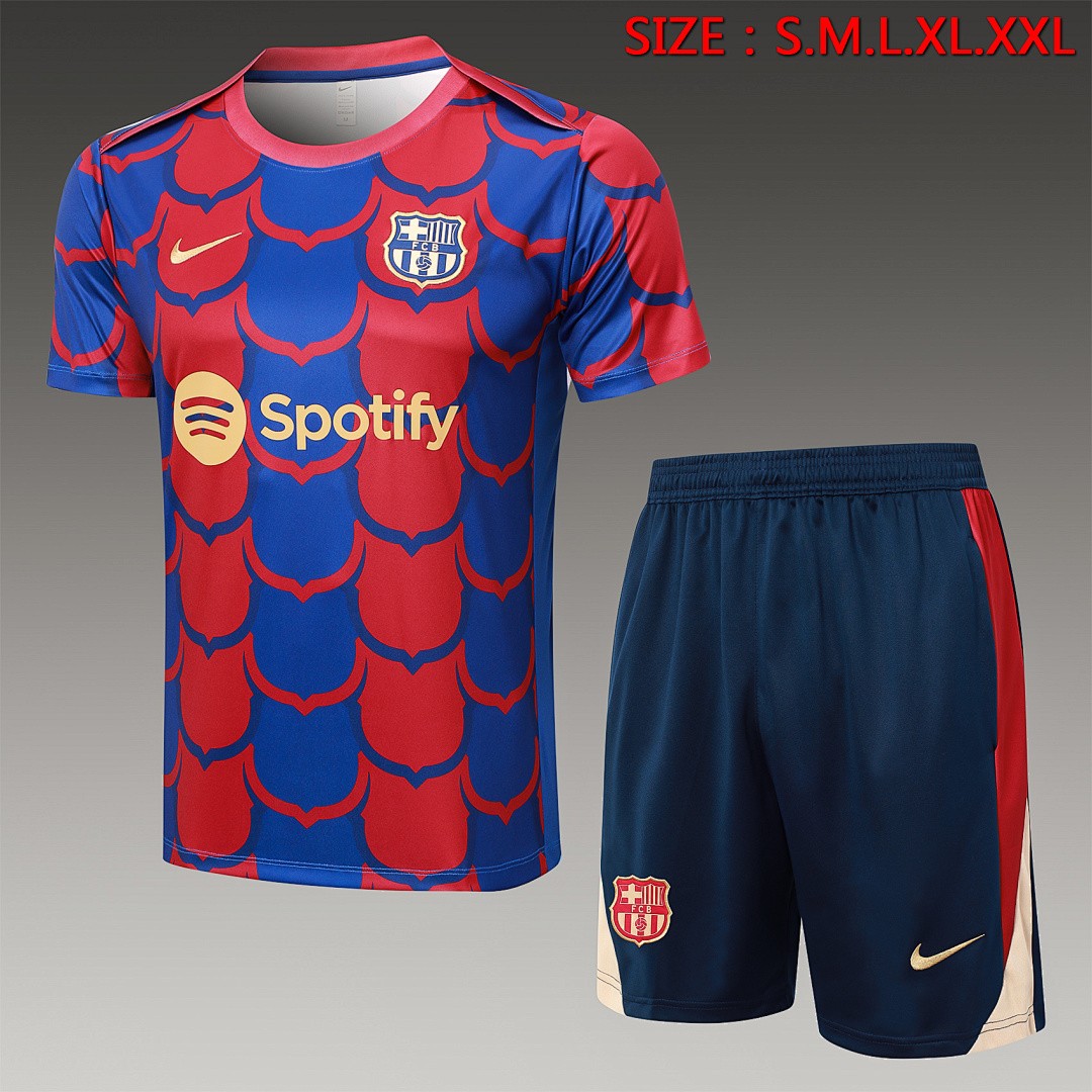 JER-2900_1 Barcelona 24-25 Short Sleeve Red Blue Splatter Training Set with 5-Inch Shorts - 图片 1