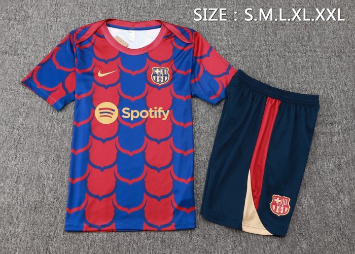Barcelona 24-25 Short Sleeve Red Blue Splatter Training Set with 5-Inch Shorts - 图片 2